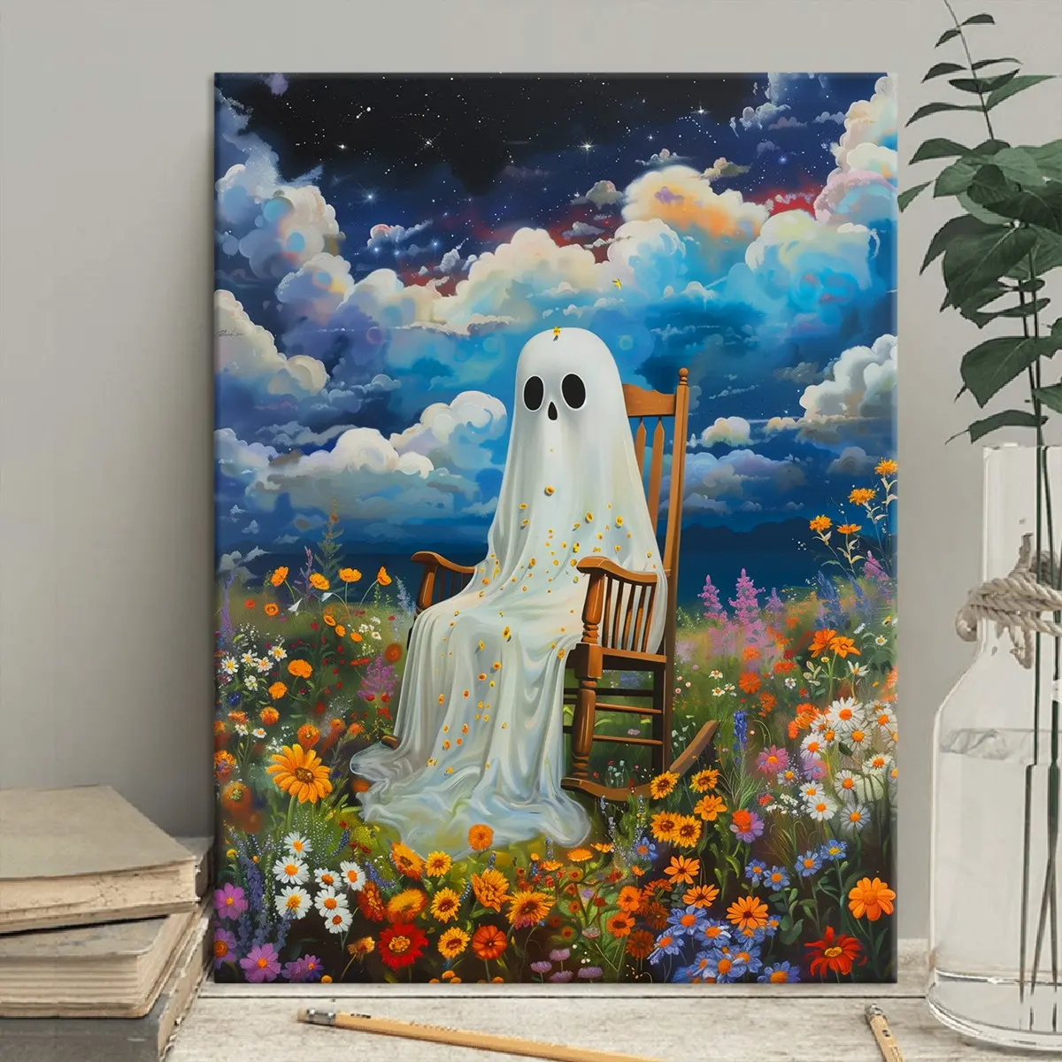 Halloween Ghost Poster, Modern Art Canvas Print, Waterproof HD Wall Decor, Suitable for Hallway, Office, Bedroom, Living Room