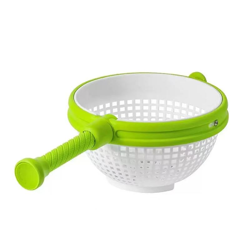Rotating Salad Spinner, Kitchen Vegetable Washer Centrifugal Drain Basket, 2-In-1 Foldable Salad Dryer Strainer/filtration Bowl