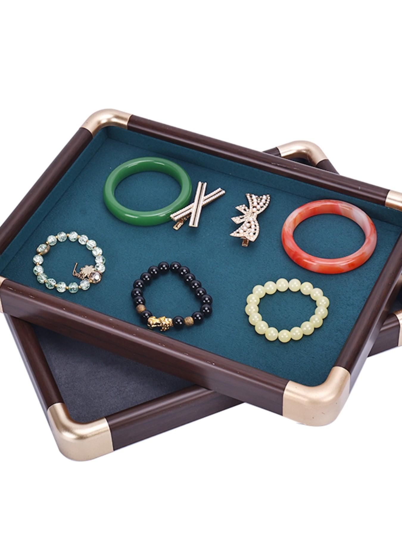 Vintage Walnut Color Jewelry Display Tray, Solid Wood Necklace and Bracelet Stand, Retro Accessory Showcase for Countertop