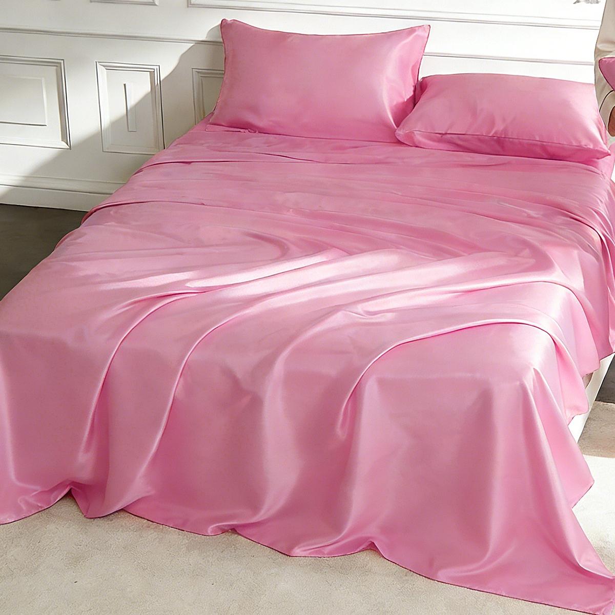 6-piece 100% polyester satin bed sheet set, including (1 fitted sheet + 1 flat sheet + 4 pillowcases), complete bedding set, solid color, machine washable - bedroom essentials, suitable for single, double, king, and queen size beds.