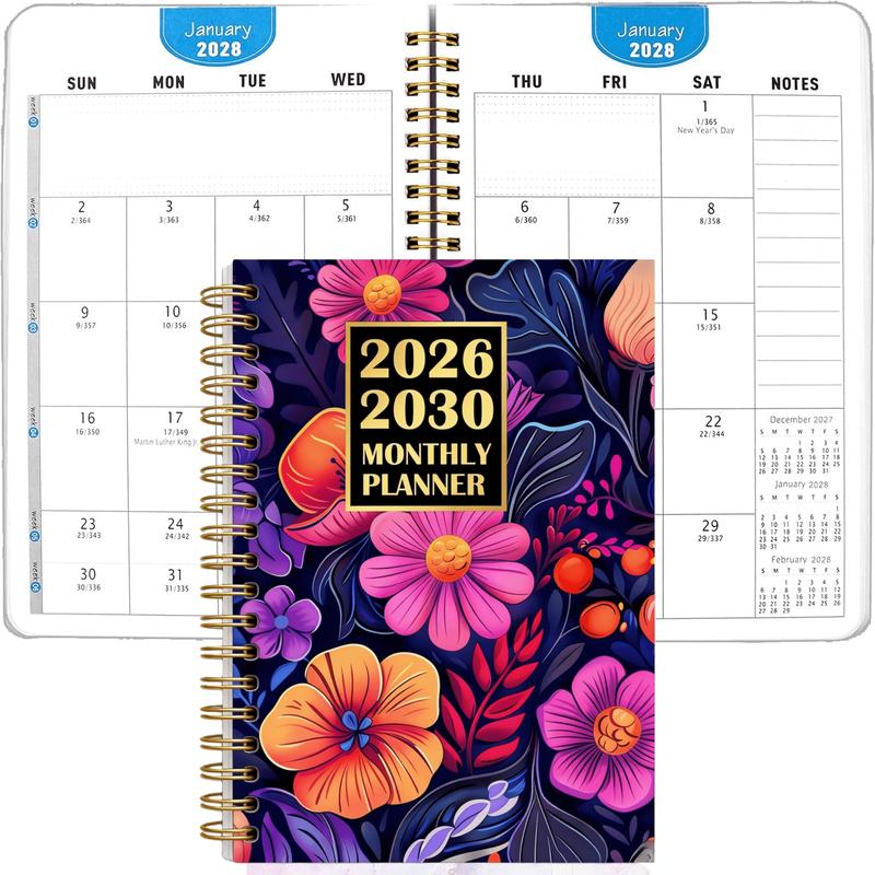 2026-2030 Monthly Planner/Calendar - January 2026 to December 2030, 5-Year Monthly Planner, Large Purple Flower Theme Cover Design Notebook, Yearly Calendar Planning, Monthly Tabs, 60-Month Calendar, 5.5 x 8.3 inches, 71 Sheets/142 Pages Thick Paper, Elas