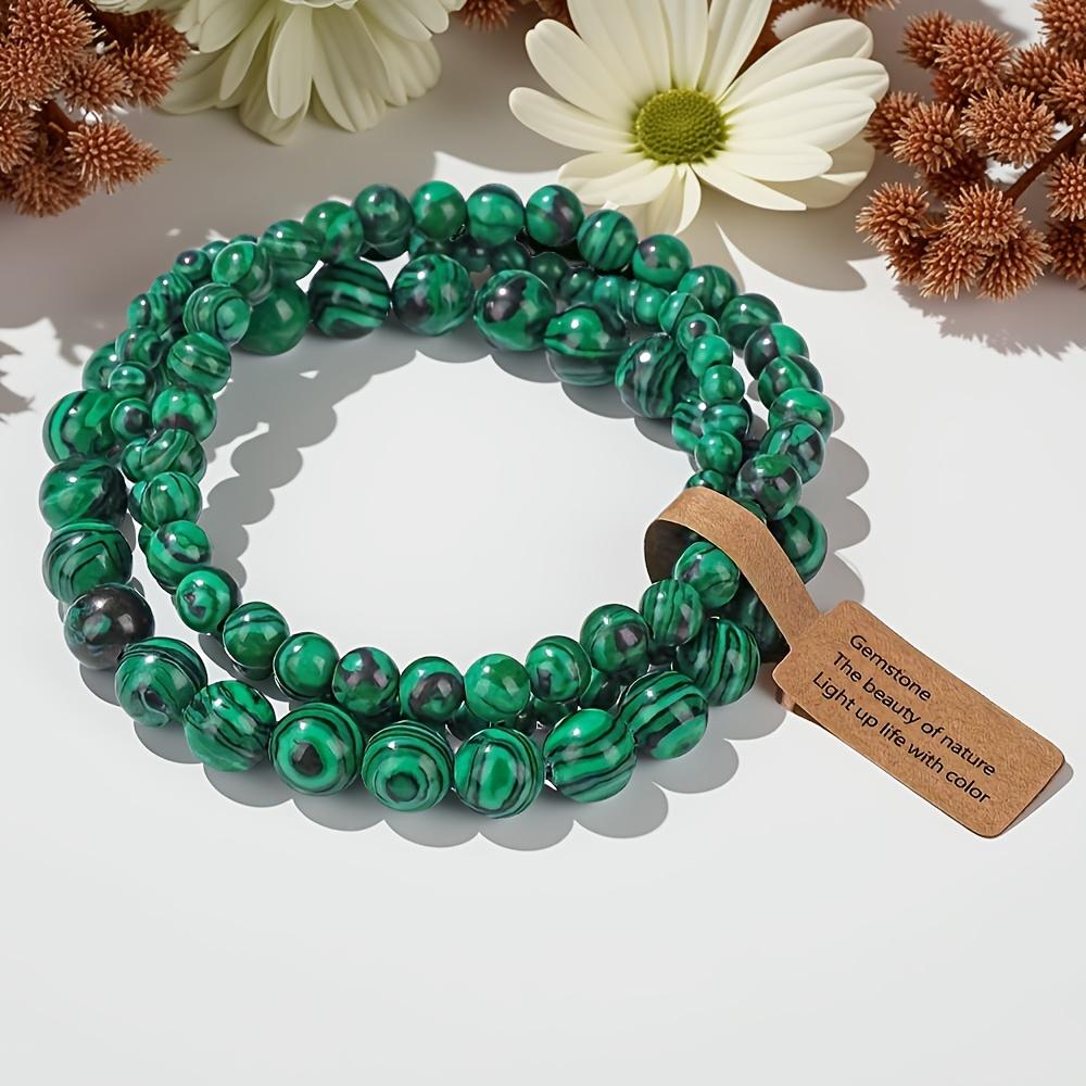 [Stone Bead Bracelets Set] Natural Stone Bead Bracelets Set - 3pcs/Set in 4Mm/6Mm/8Mm Sizes - Lucky Charm Bracelets - Couple Love Tokens - Natural Stone Wristband - Valentine's Day Gift