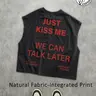 Unisex 3-Color Washed Vintage "JUST KISS ME" Slogan Print Sleeveless Tank Top | Y2K Emotional Aesthetic High Street Streetwear