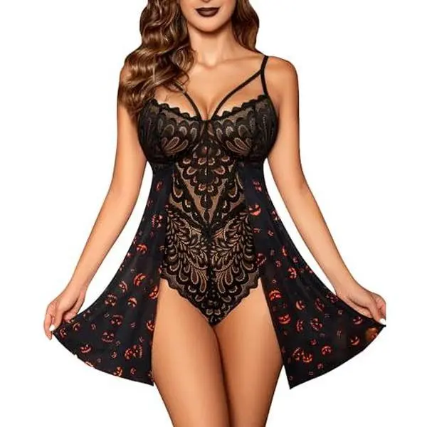 Lingerie for Women Floral Snap Crotch Teddy Chemise Nightie Lace Nightgown
