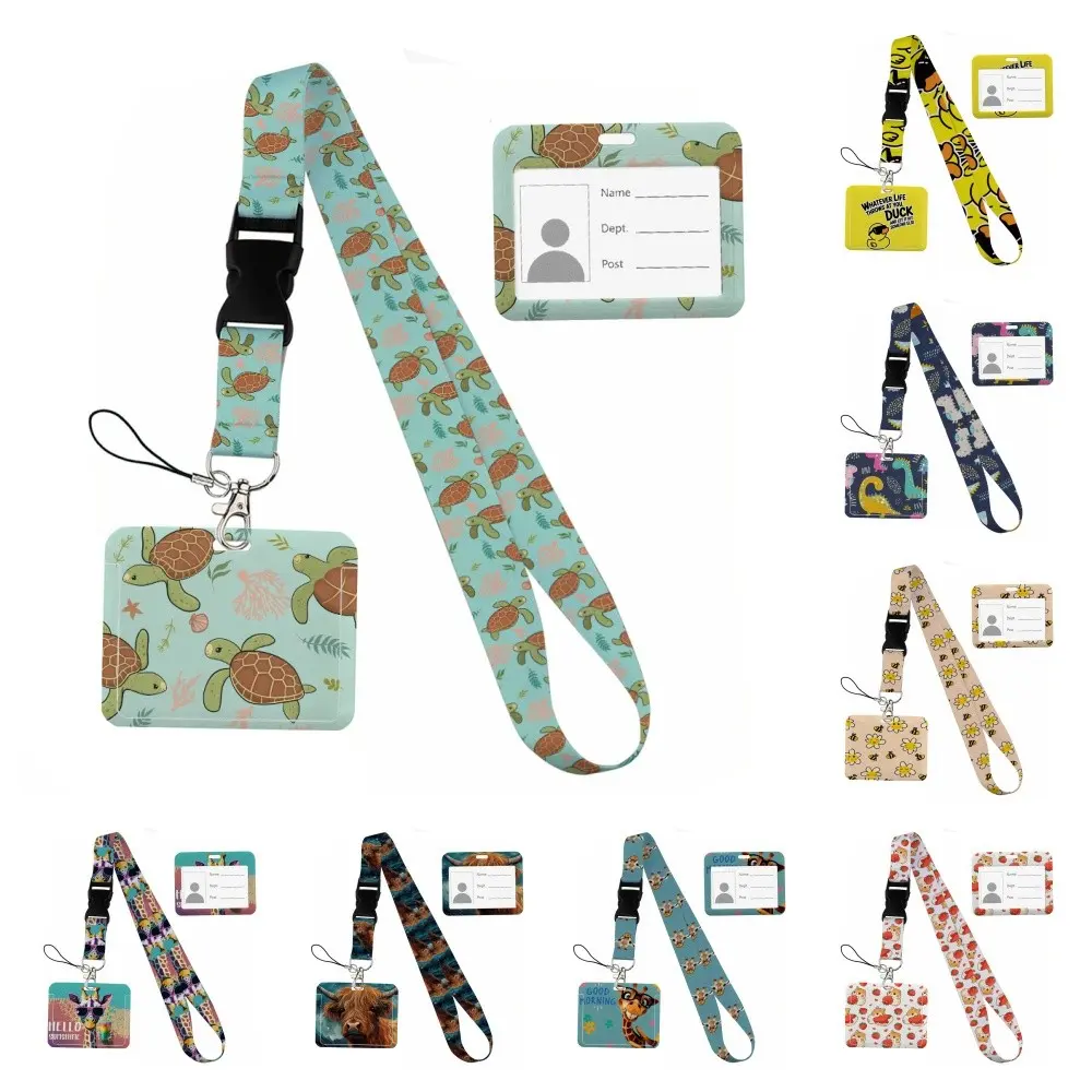 Cute Animal Print ID Clip, Detachable Lanyard Hard Plastic Badge Holder, Student Bus Card Work Certificate Neck Strap