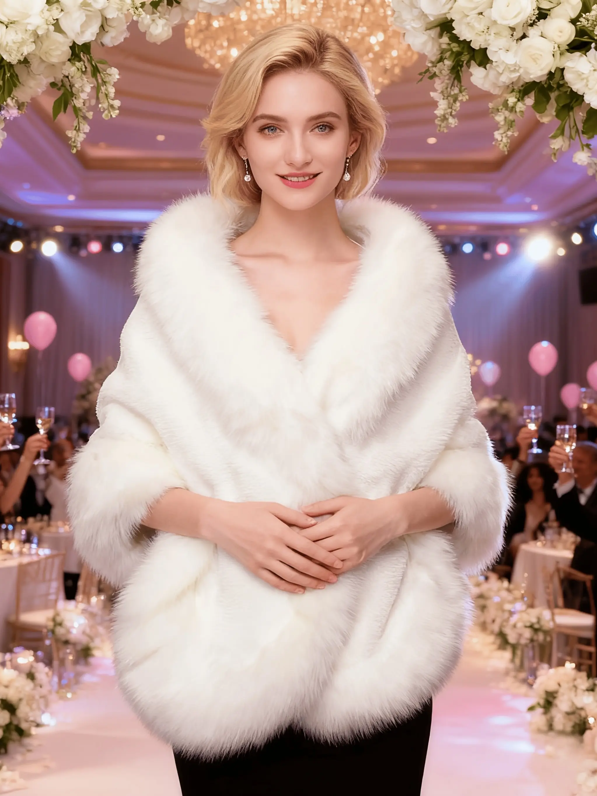 Elegant Faux Fur Patchwork Shawl, Soft, Warm, Windproof, Perfect for Weddings, Parties, Winter Activities, 1 Piece