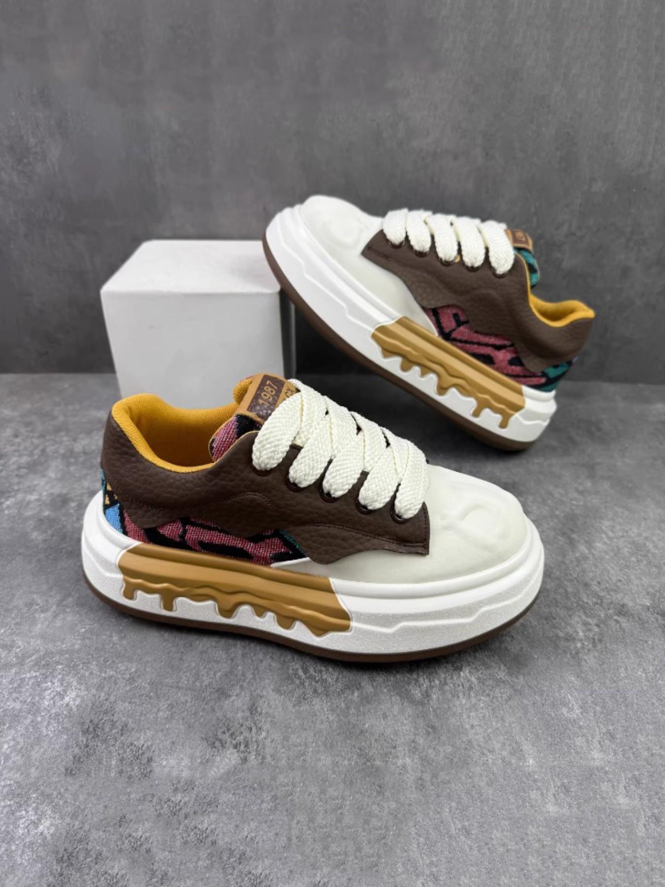 2026 Fall Winter New Retro Patchwork Dissolve Shoes, Chocolate Colorblock Cream Sole, Soft Bottom Height Increase Casual Shoes