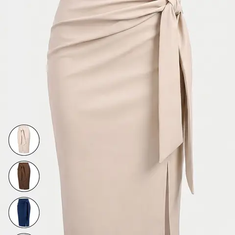 Women's Casual Elegant Professional Solid High Waist Slit Skirt, Stylish Midi Skirt for Office Look, Perfect for Daily Wear, Work Skirts