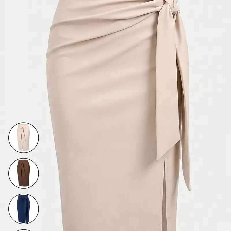Women's Casual Elegant Professional Solid High Waist Slit Skirt, Stylish Midi Skirt for Office Look, Perfect for Daily Wear, Work Skirts
