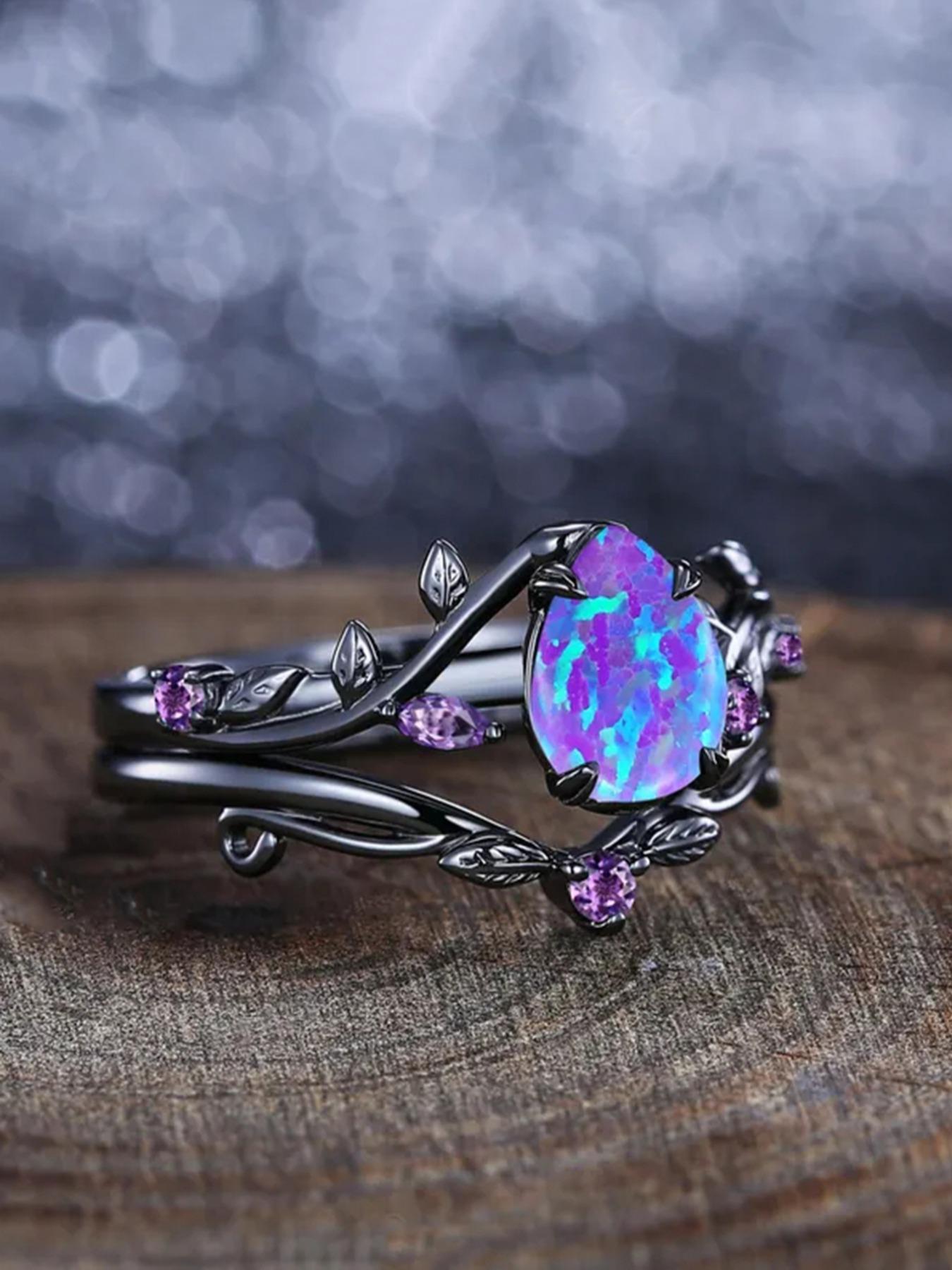 Unique Set with Artificial Gemstone Water Drop Design, Stackable Rings for Women, Bridal Engagement Ring Wedding Party Birthday Gift, Artificial Zircon Rings