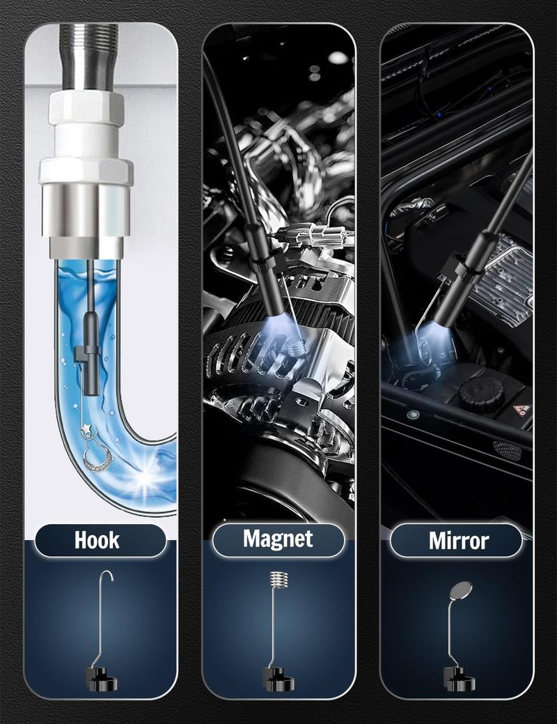 Endoscope Camera with Light, 1920P HD Borescope with 8 Adjustable LED Lights, Borescope with 16.4ft Semi-Rigid Snake Camera with Light, 7.9mm IP67 Waterproof Inspection Endoscope for iOS and Android