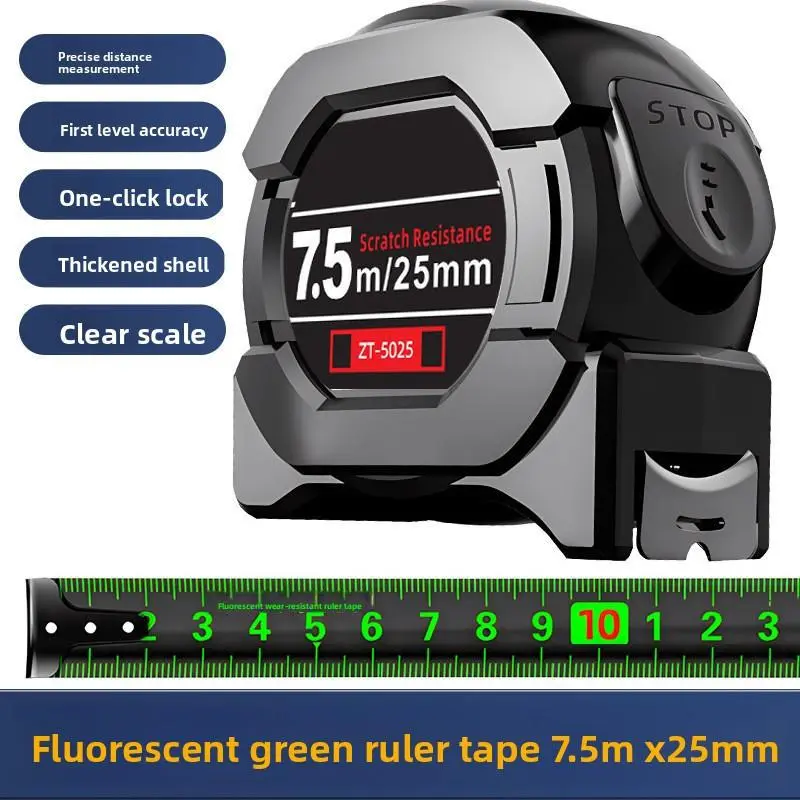 Steel Retractable Tape Measure, 16ft (5m) Self-Locking Tool with Fraction, Inch/Metric Scales, Black Office Measuring Supply for Computers & Office Equipment