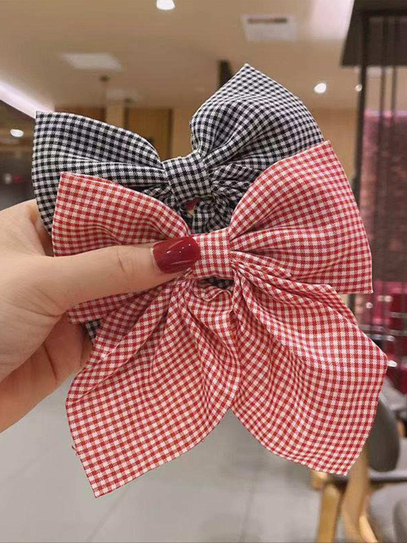 Sweet Plaid Bowknot Hair Clip Set, Barrettes, 2pcs Simple Cute Back Headband, Daily Accessory, Perfect for Parties & Travel