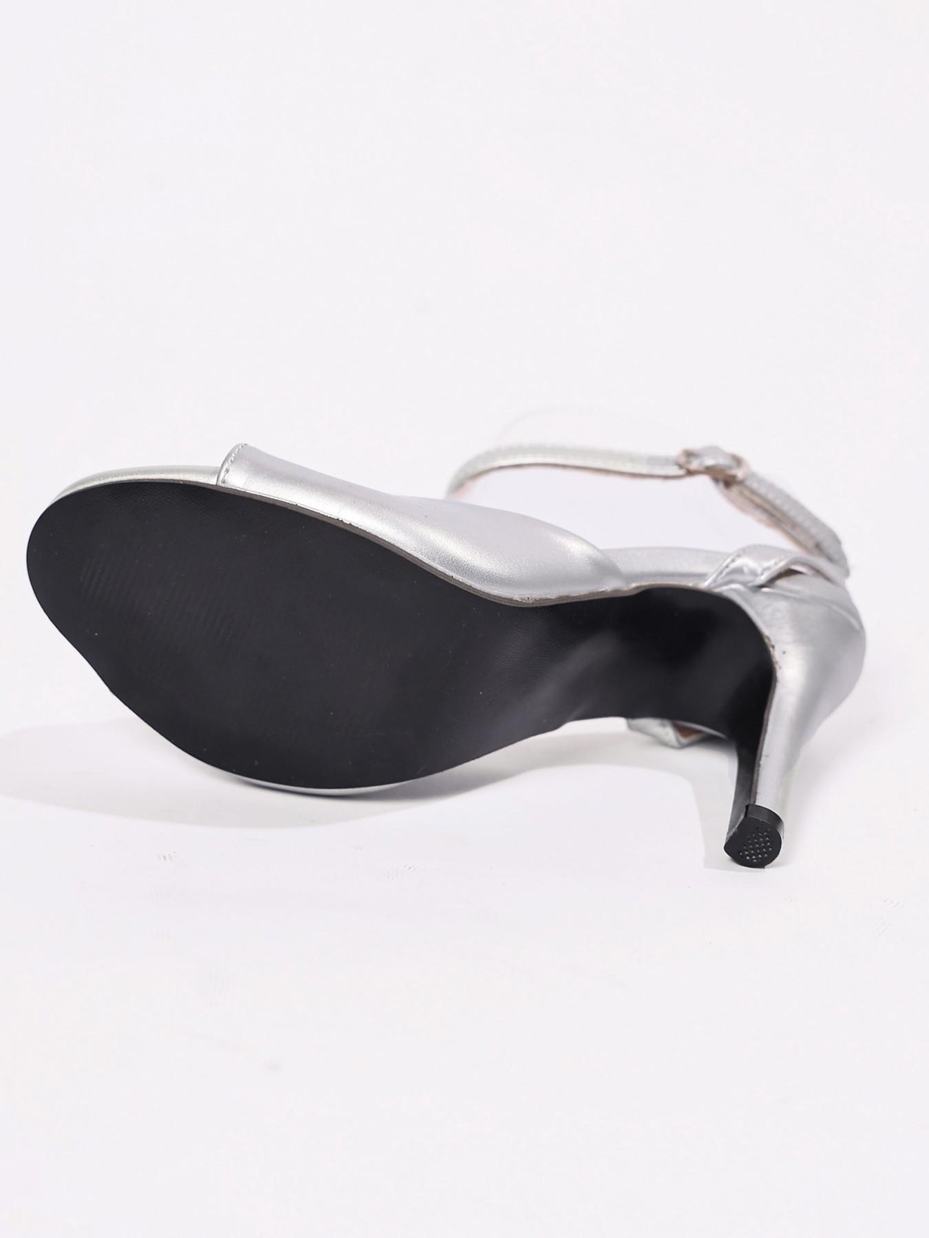 2026 Spring Summer New Silver Color Strap High Heel Sandals, Open Toe Fish Mouth Buckle, Bride Party Commute Shoes