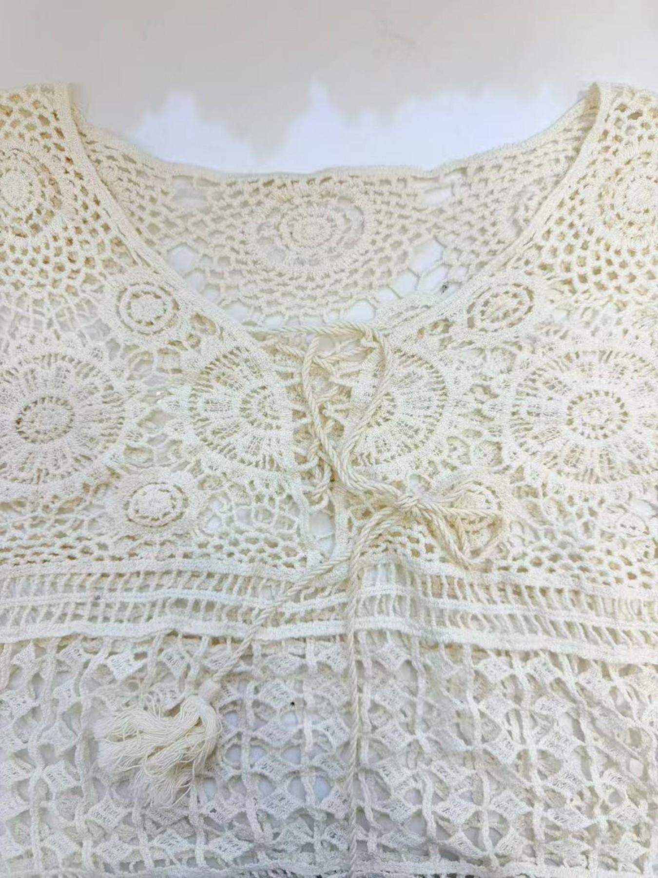 Boho Style Women's Hollow Out Cardigan, Knitted Lace Embroidery, Flare Sleeves, Long Sleeves, Casual Fashion, Perfect for Spring and Fall