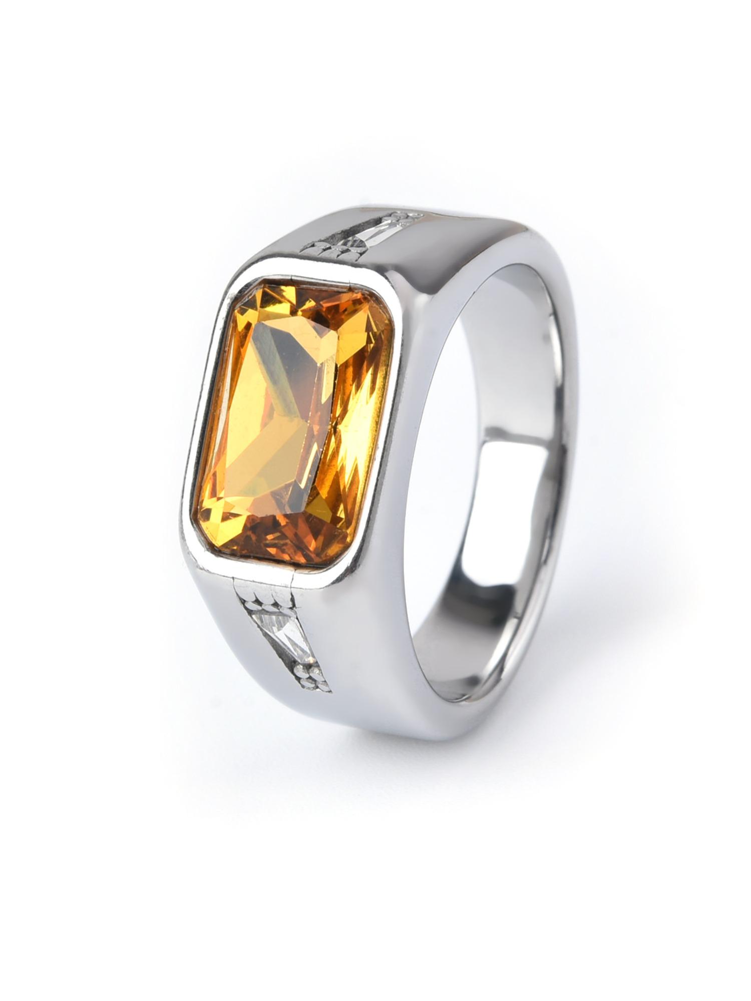 Men's Casual Stainless Steel Ring, Red Corundum Gemstone Accent, Minimalist Design Showcases Personality