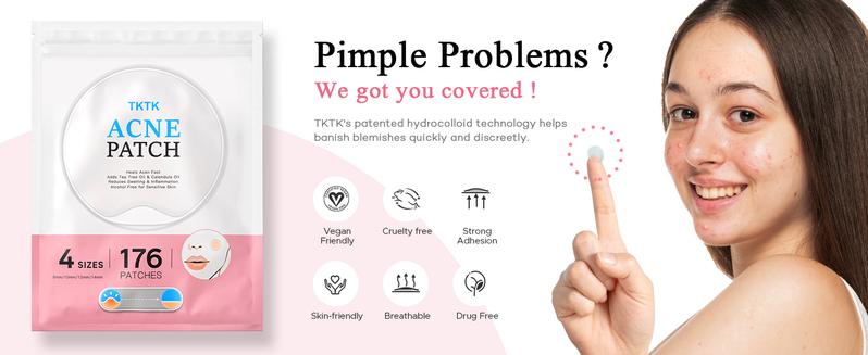 【Buy One Get One Free】TKTK Acne Patch 6pcs x 30patches (176 Patches), Oil-Free Hypoallergenic, Overnight Repair & Invisible Design, Acne Spot Treatment XL Hydrocolloid Bandages for Full Face, Forehead pimple patch,Back and Body Skincare  pimple patches