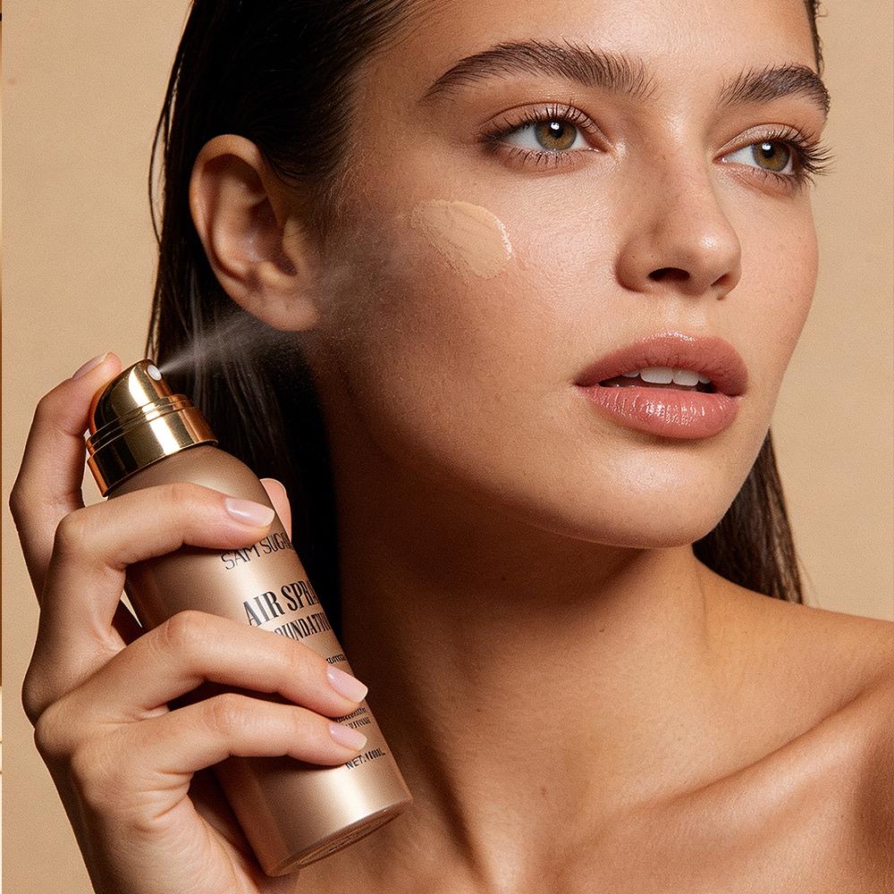 Sam Sugar Spray Foundation Liquid, Waterproof Skin-Friendly Long-Lasting Natural Lightweight Breathable Flawless Coverage Silky Smooth Matte Finish, Makeup Base