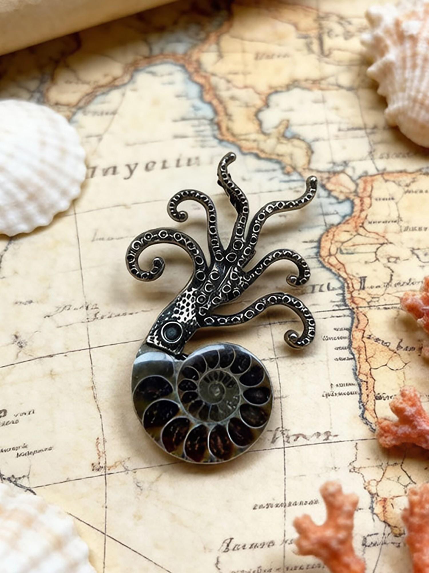 Natural Colorful Conch Octopus Brooch, Unique Exaggerated Large Octopus Ocean Creature Pendant, Dual-Use Decorative Pin