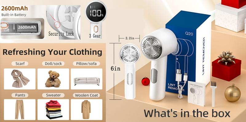 Dealsforyoudays-Lentorgi Fabric Shaver, Lint Remover Rechargeable, Electric Portable Sweater Defuzzer with 3 Speeds, 6 Leaf Blades, Digital LED Display to Remove Pilling for Clothes, Furniture, Sweater, Couch, Blanket