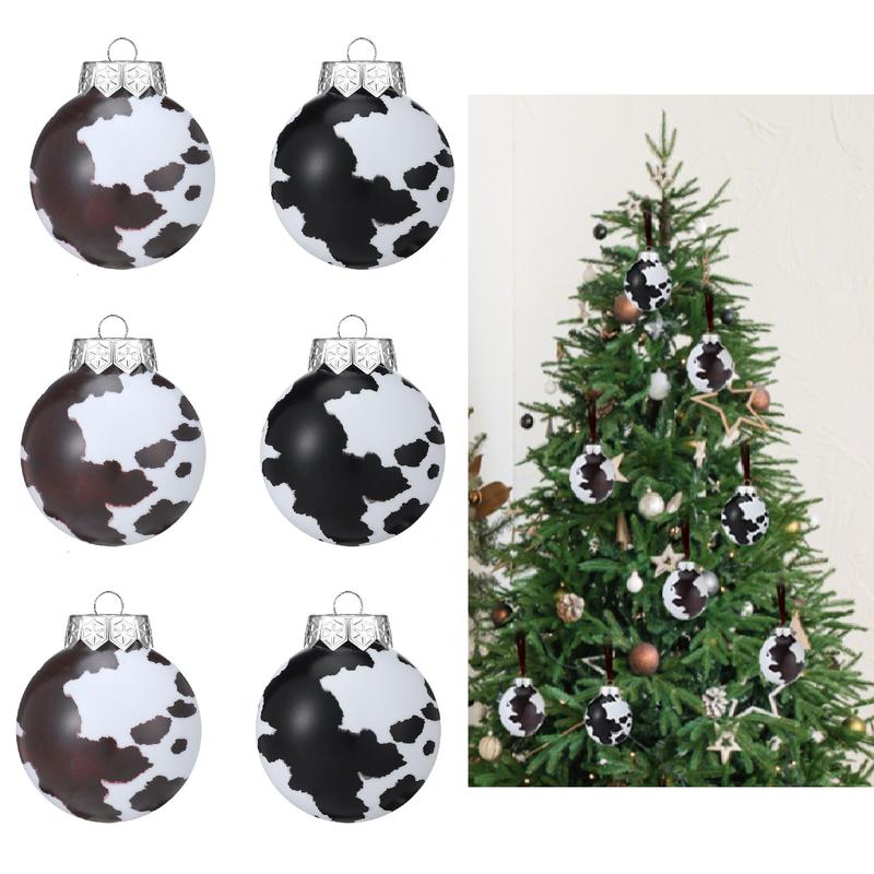 Christmas Clearance Sale Western Cowboy Christmas Ornaments Set Plastic/Plush Cow Print Christmas Balls with Bow, Christmas Decor Cowboy Hat Western Decor Wooden Hanging Decorations for Xmas Tree Farmhouse Country Holiday Party Home Decor Christmas Gifts
