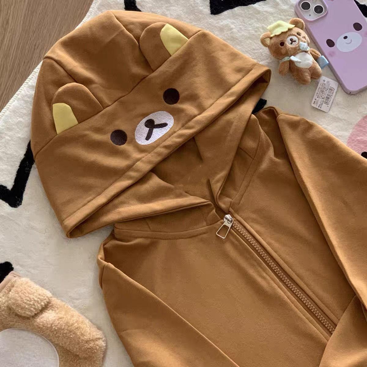 Spring Summer New Cute Bear Ears Zip Up Hoodie Japanese Sweet Girl Casual Loose Sweatshirt Women Cardigan Anime Hoodie Y2k Top