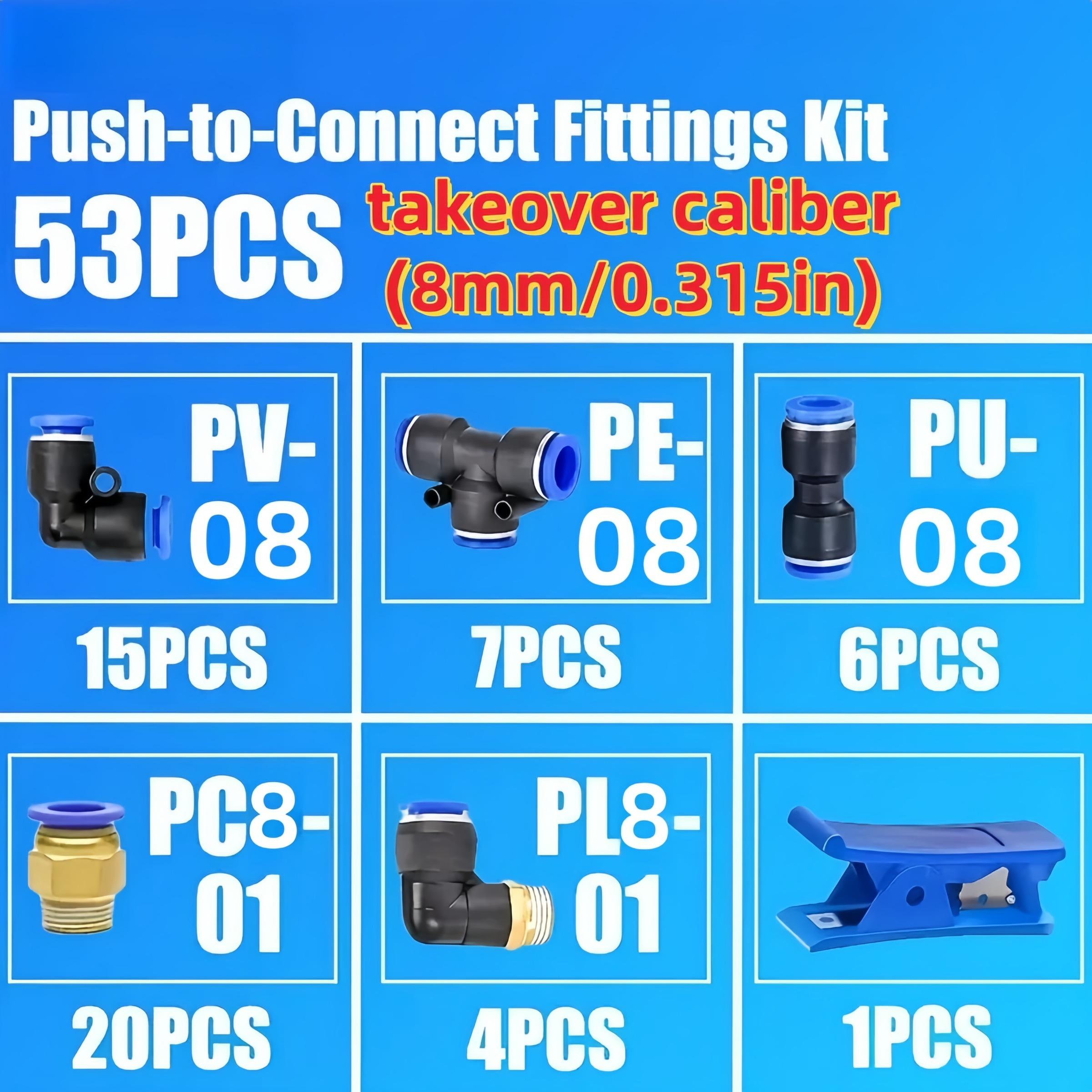 53-Piece Quick-Connect Fitting Set, Air Hose Fittings, Air Hose Connectors for 4mm/6mm/8mm Hoses, Efficient Coupling Solutions, Durable & Secure Fit