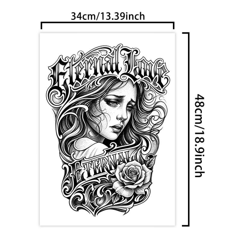 Melancholy Queen Rose Full Back Tattoo Waterproof Temporary Tattoo Patch Magic Tattoo Lasts 7-15 Days Herbal Juice Semi Permanent Tattoo Large Pattern Simulation Tattoo
