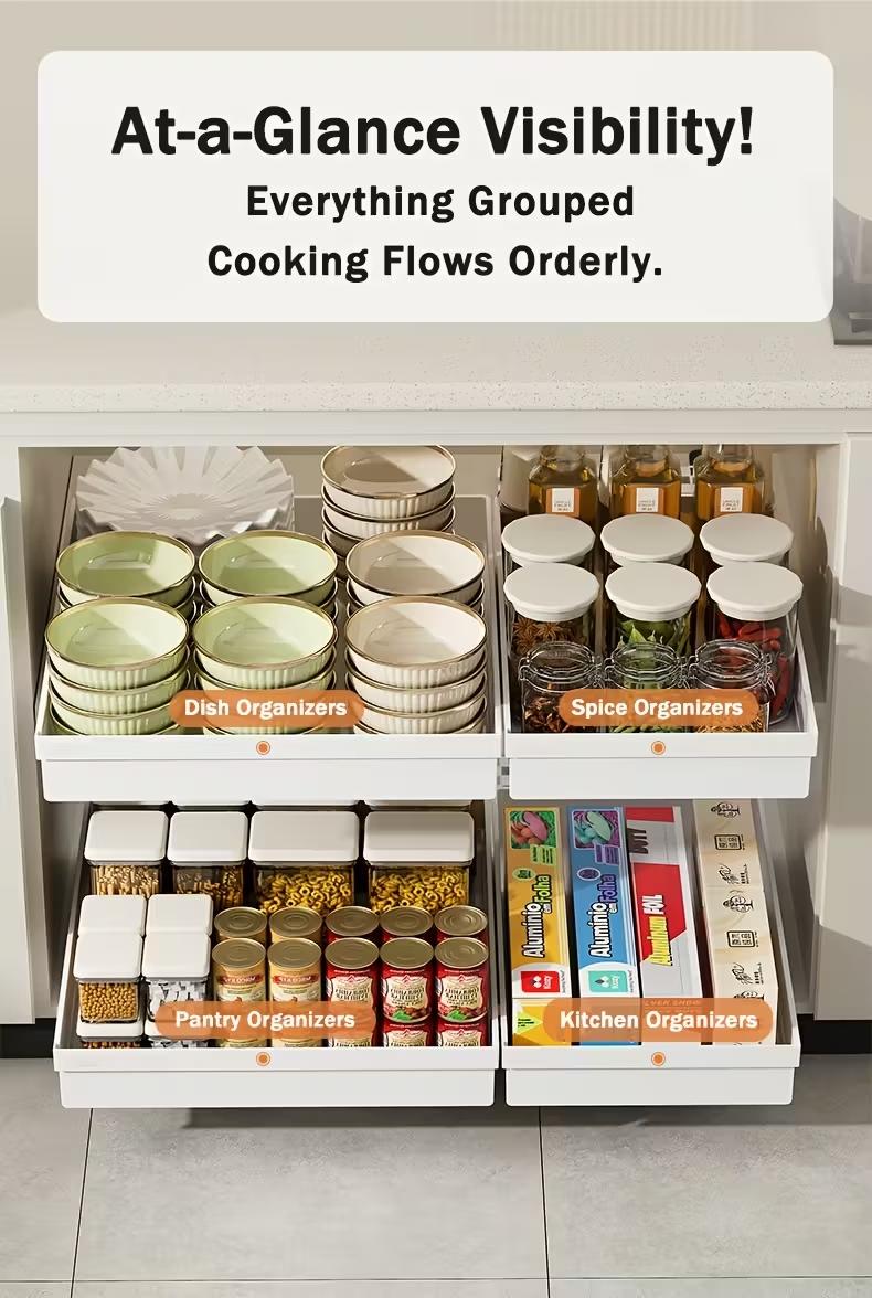 Space-Saving Sliding Storage Rack, Easy Setup Kitchen Bathroom Under Sink Cabinet Door Drawer Area, Compact Design Durable Structure