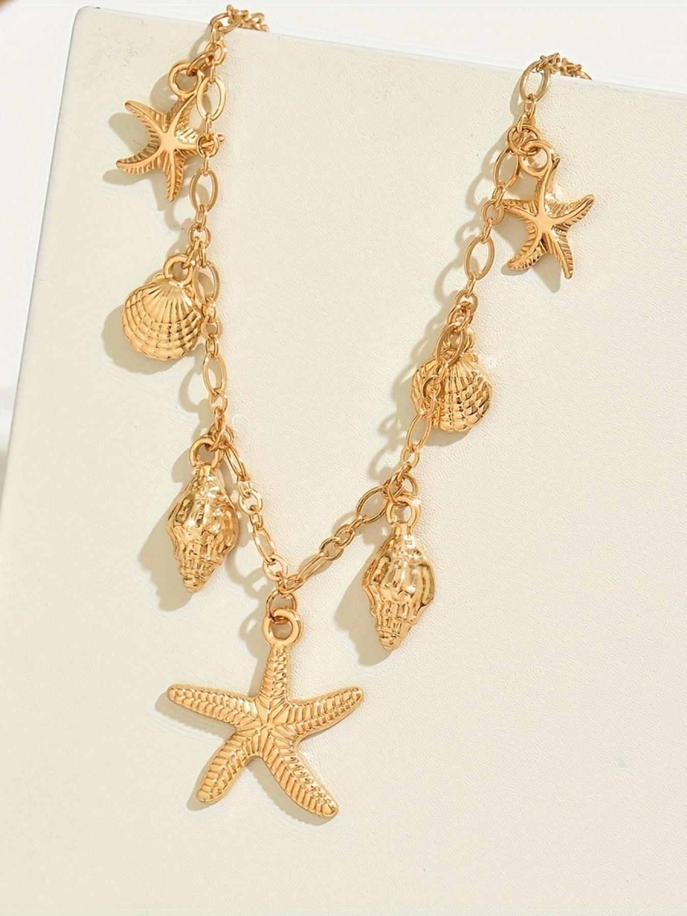 Women's Adjustable Necklace Pendant, Starfish Shell Conch Design ...