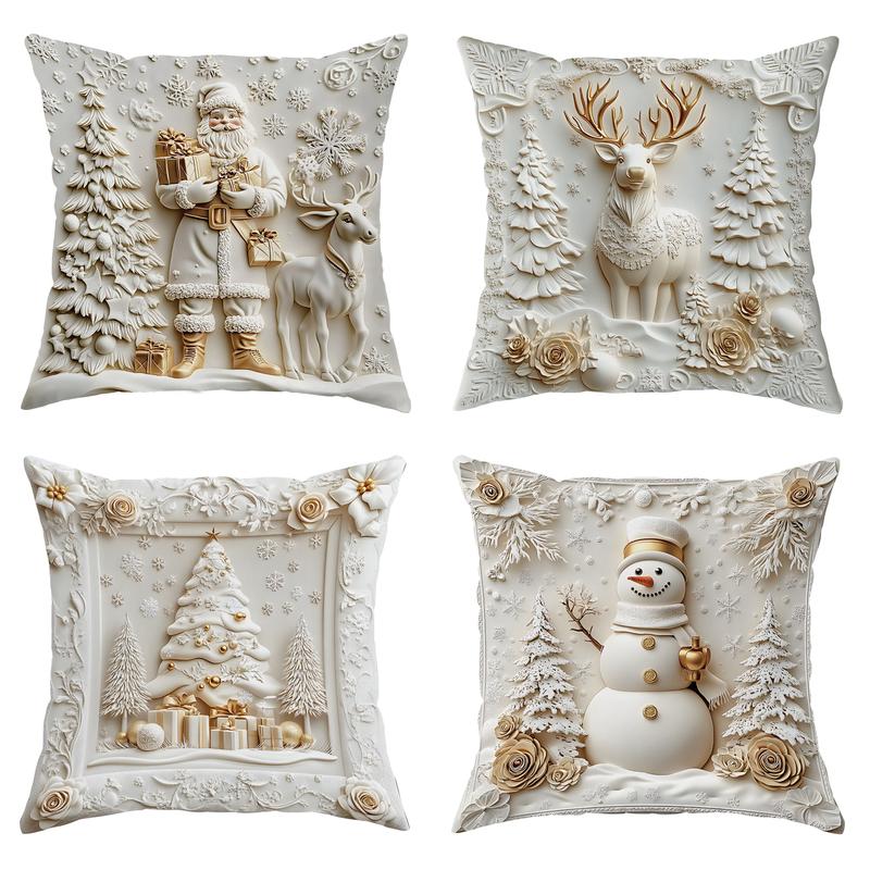 Christmas Themed Cushion Cover, 4 Counts/set Soft Comfortable Single Side Printing Decorative Cushion Cover, Cushion Cover for Home Living Room Christmas Themed Cushion Cover, 4 Counts/set Soft Comfortable Single Side Printing Decorative Cushion Cover, Cushion Cover for Home Living Room