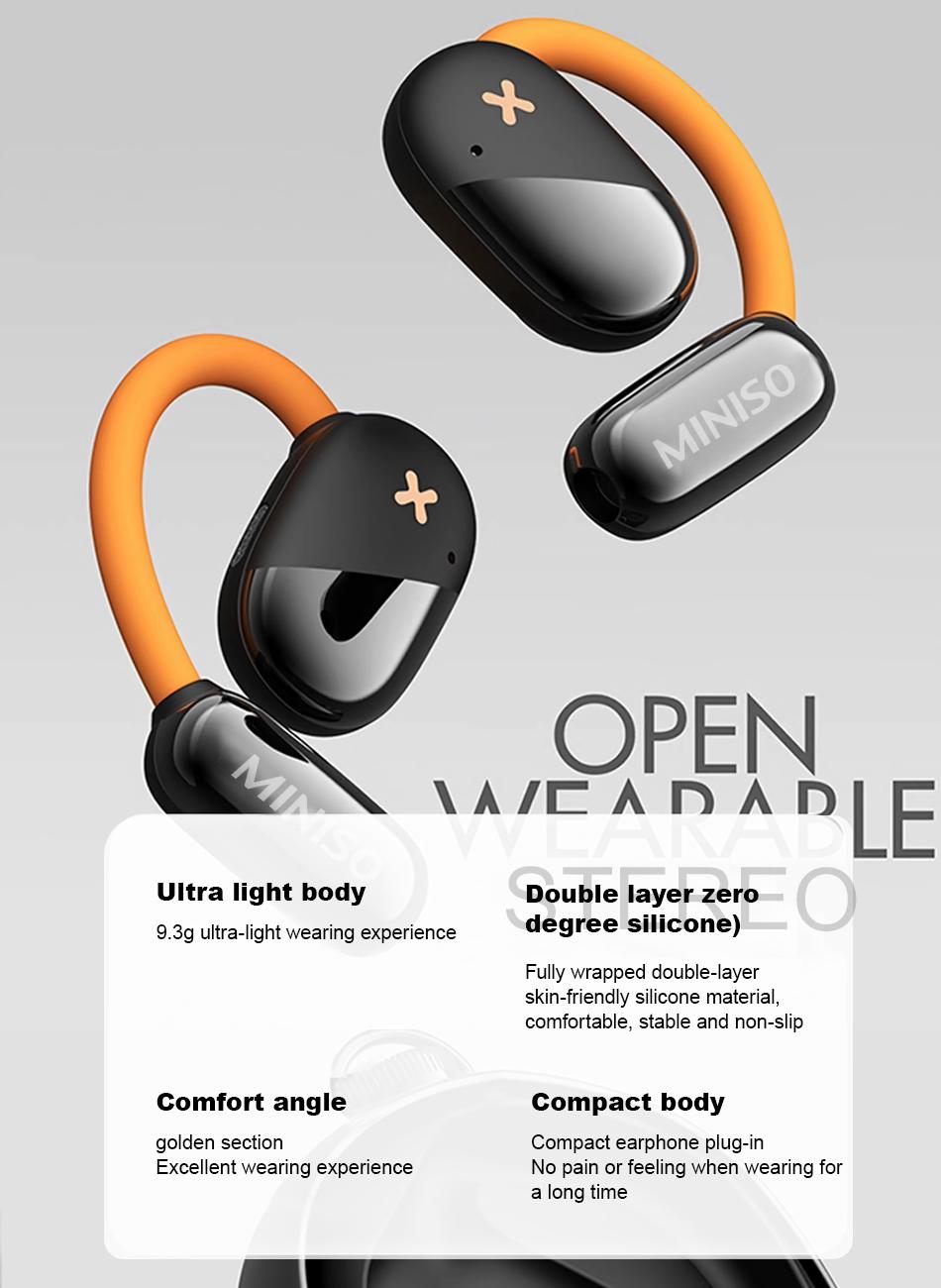MINISO M99 AI translation earbuds with APP Support 134 Languages Open Ear Headphones Wireless Bluetooth 5.4, IPX5 Waterproof, Luminous headphones, 48Hrs Playtime, Over The Ear Earbuds, Bone Conduction Open Ear Earbuds for Running and Workout