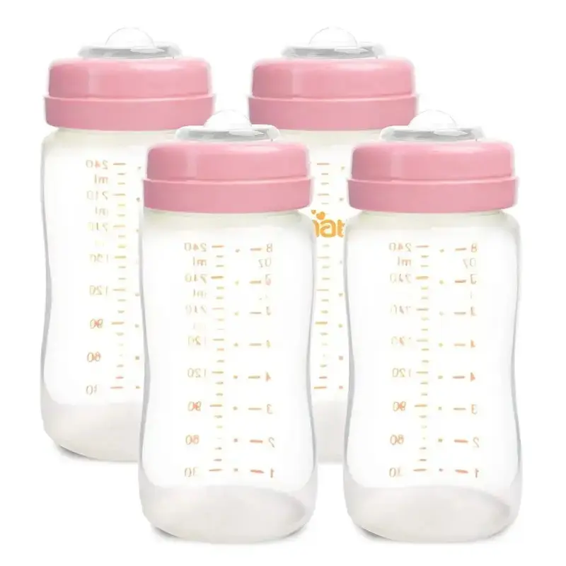 4-PACK Breast Milk Collection And Storage Bottles (Pink, 8oz Each) - No BPA Breastmilk Storage Bottles With Lids - Pumping Storage Bottles For  Avent Medela Spectra