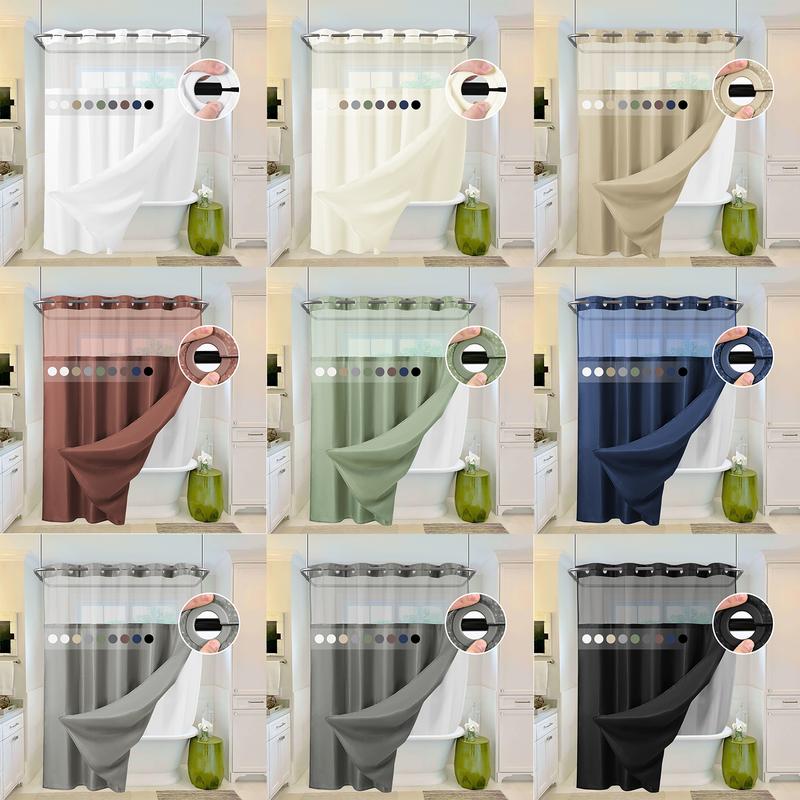 FANI Sage Green Waffle No Hook Shower Curtain with Snap in Liner Waterproof & Washable 72"W x 74"H,72''W x 84''H See Through Top Window Replacement for Bathroom