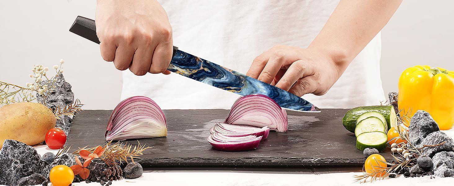 Astercook 6-Piece Stratigraphic Knife Set, 6 Anti-Rust Stainless Steel Knives with Blade Guards, Dishwasher Safe.