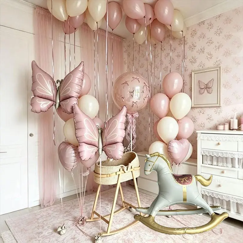 47-piece pink-themed carousel balloon set,Featuring a pink matte butterfly aluminum film , Heart Shaped Balloons, Latex Balloons, Perfect for Butterfly-themed party, baby shower, gender reveal，Girly Best Friends Gathering,Girl's Birthday Party