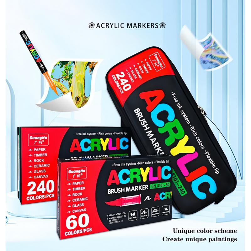 Acrylic Marker Pen Set, 24pcs/set Waterproof Soft Tip Art Paint Marking Pen, Art Supplies for Glass Stone Wood Plastic Paper, Acrylic Brush Marker