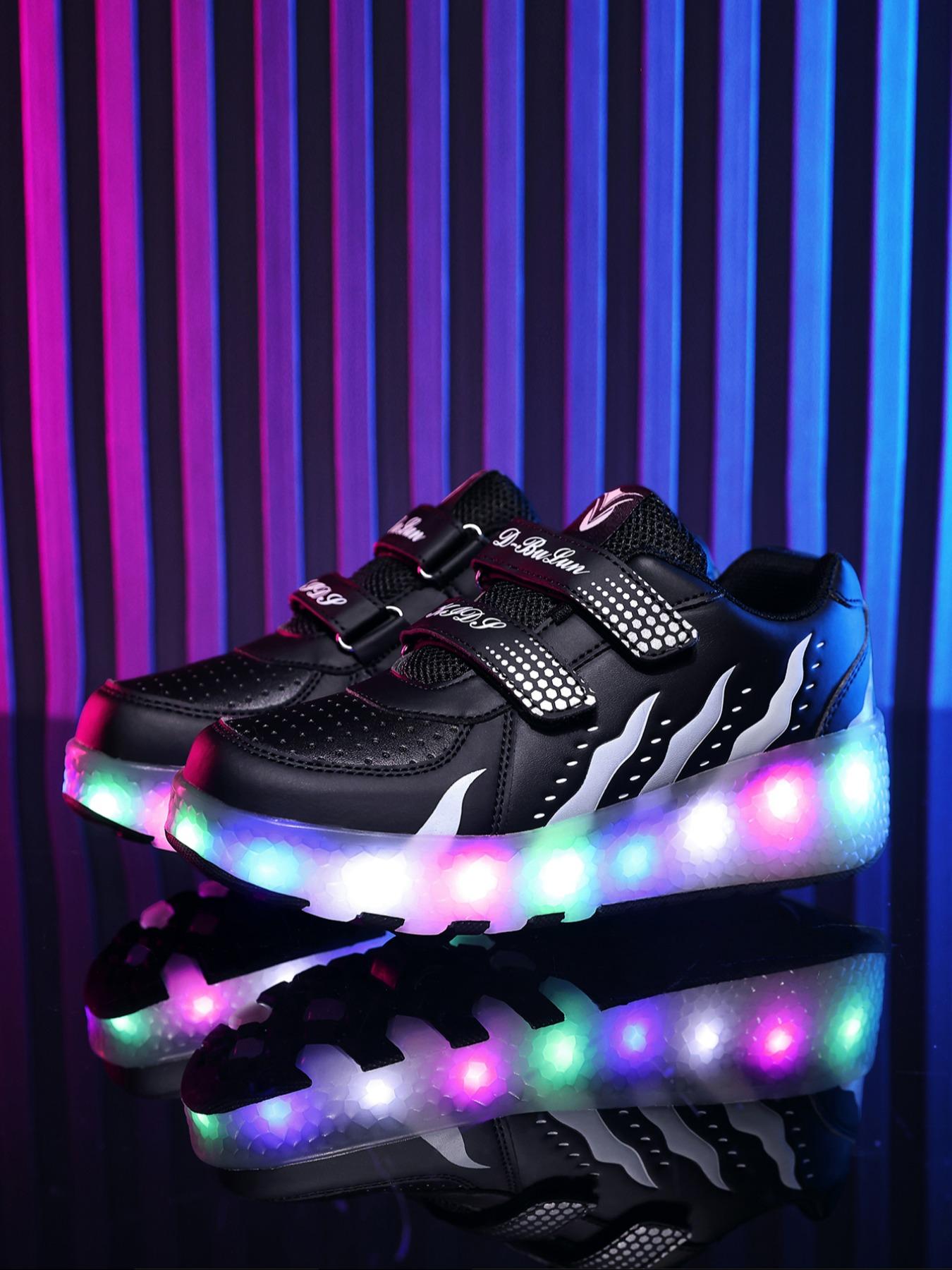 Boys Girls Fashion Breathable Dual-Wheel Skates with LED Lights, Outdoor Sports and Ice Skating, Ideal Gift for Kids and Teens, All Seasons, Double Wheel Design, LED Light Feature, Rubber Sole, Roller Skate Shoes, Shoes with Wheels