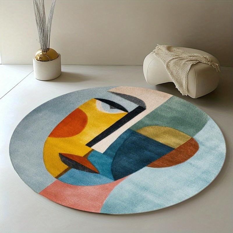 Nordic Abstract Round Rug, 850g/m² Velvet Material, Living Room/bathroom/bedroom/camping/yoga Mat, Simple Polyester, Indoor Outdoor Use