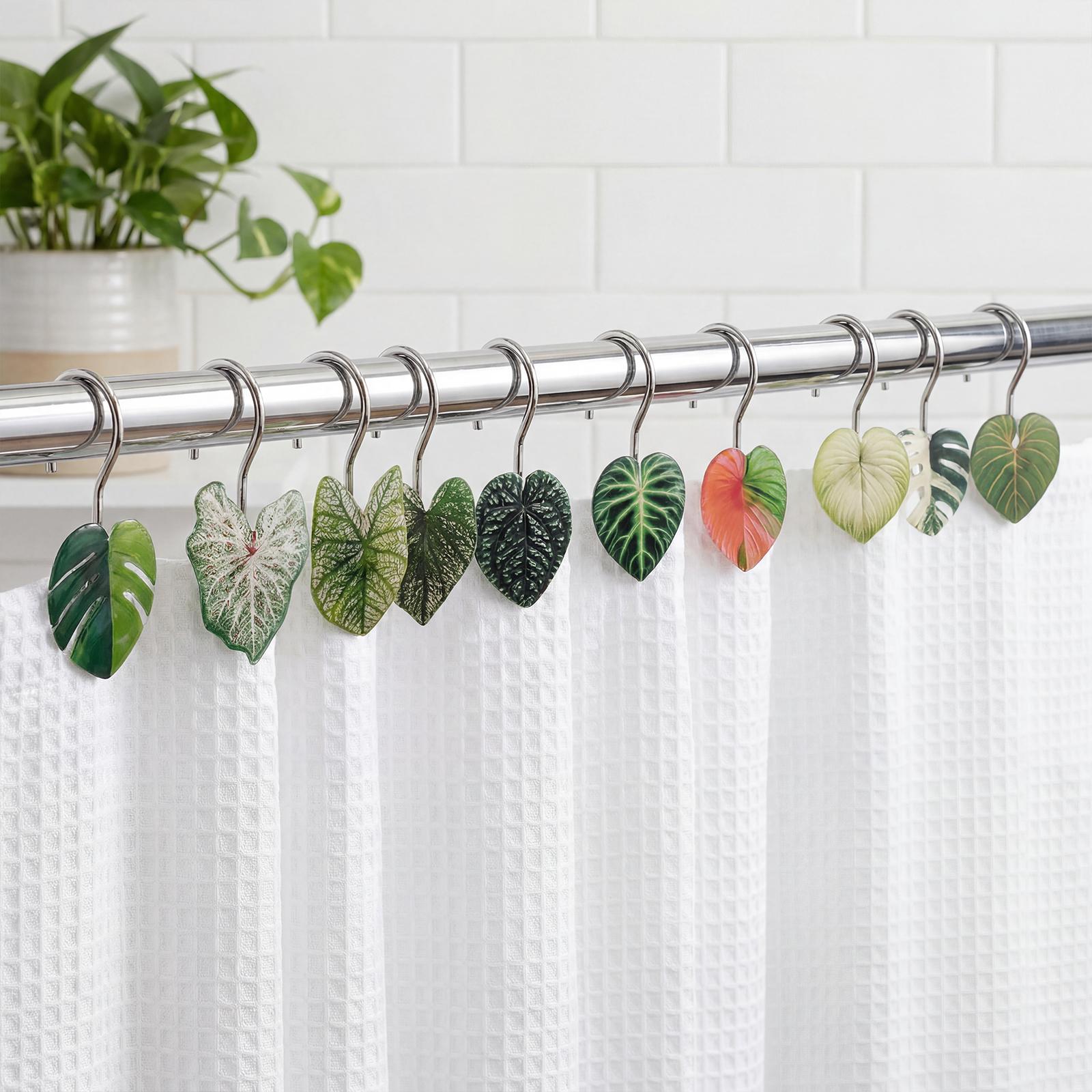 12 Piece Tropical Monstera Leaf Bath Curtain Hooks, Acrylic Creative Design, Stainless Steel Rust-Proof Waterproof, Easy Installation, Shower Curtain Hooks Rust Proof #GLOBAL PICKS