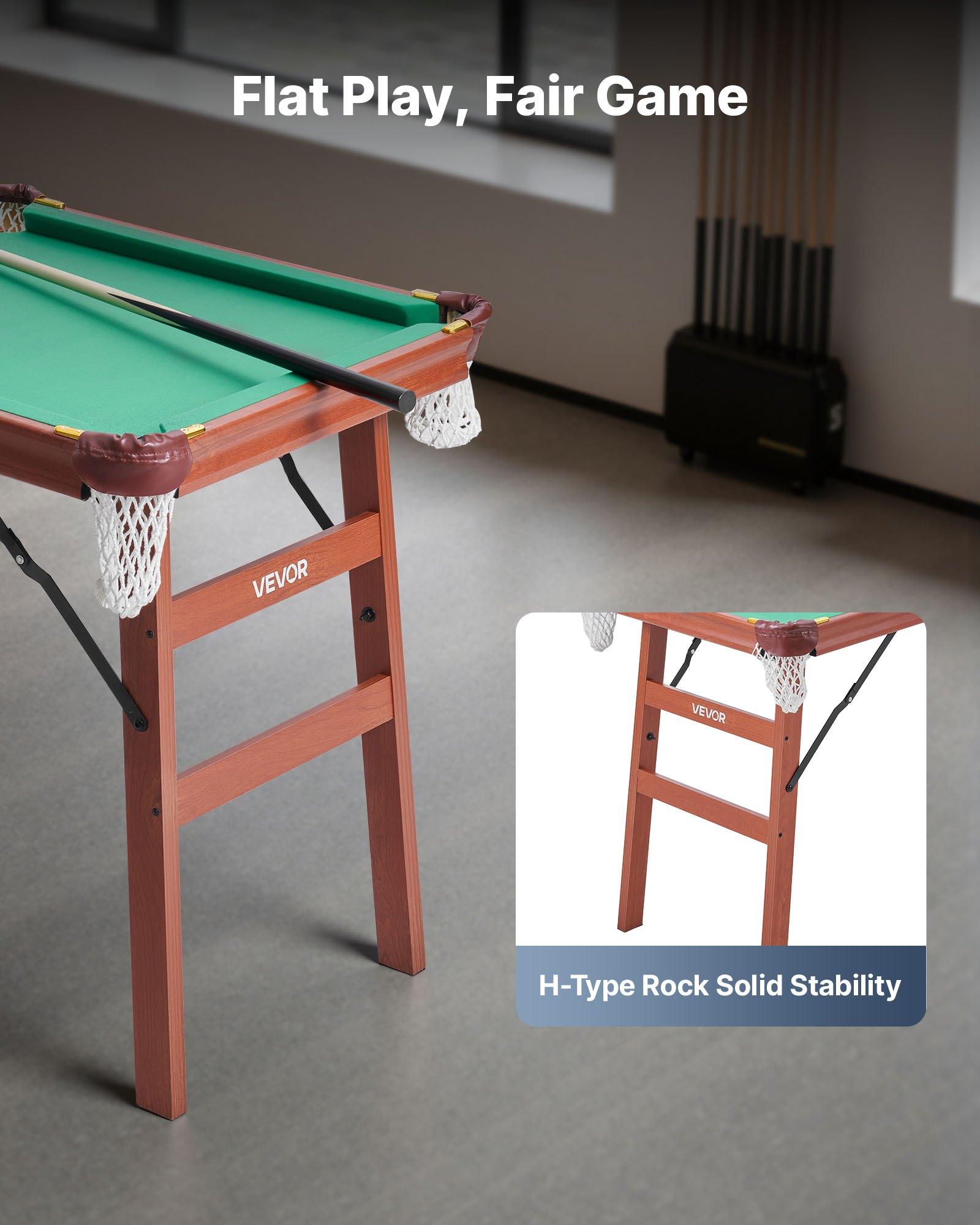 fathersdaygift VEVOR Folding Pool Table, 4.5 ft Portable Billiards Tables, Foldable Space-Saving Entertainment Game Set Includes Ball, Cue, Rack, Chalk, Brush, Brown with Bule Cloth, for Family Use, Recreation Room