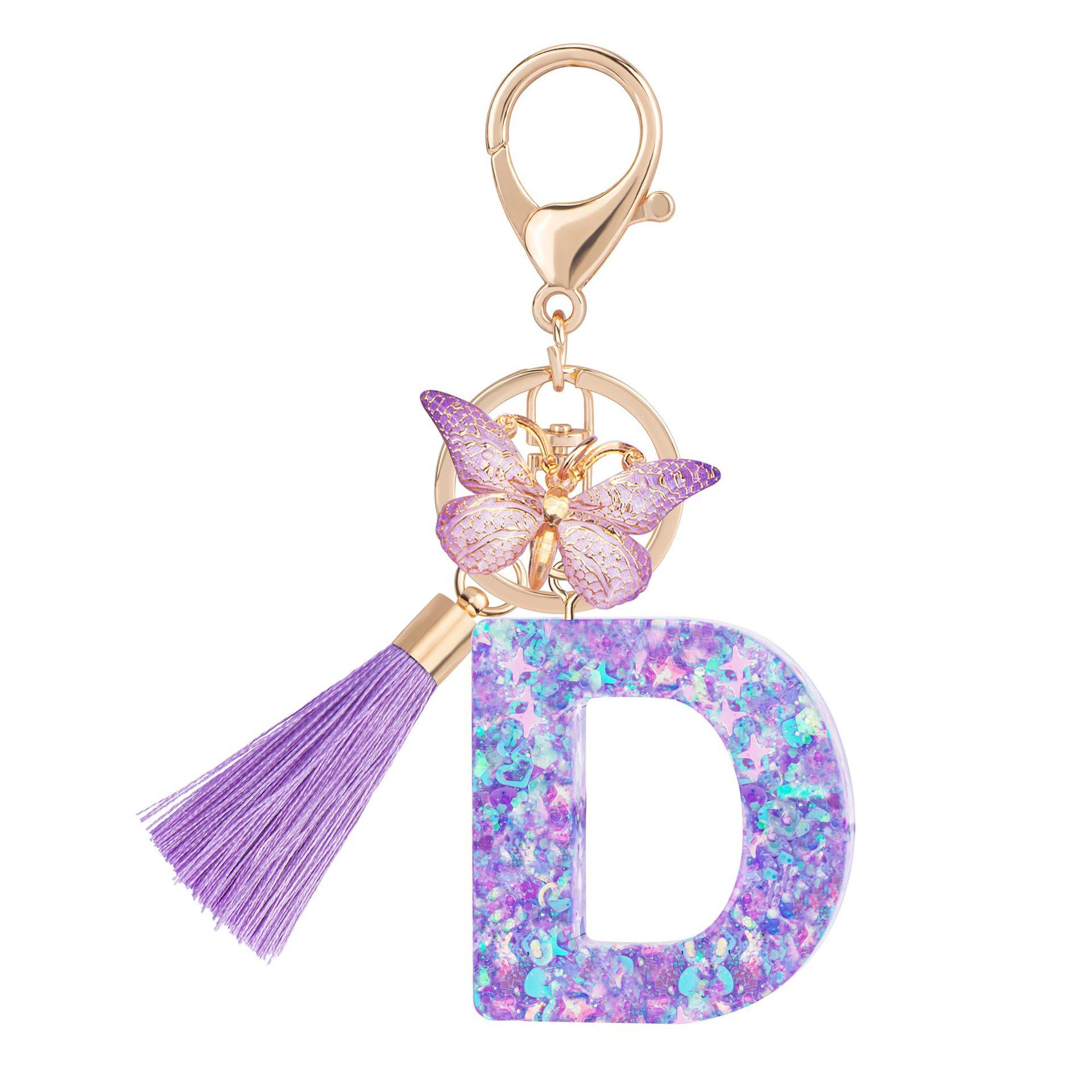1pc / Initial Letter Keychain Butterfly Key rings Chain Pendant Cute Animal Key Ring Purse Bag Backpack Car Pendant Charm Earbud Case Accessory Women Gift