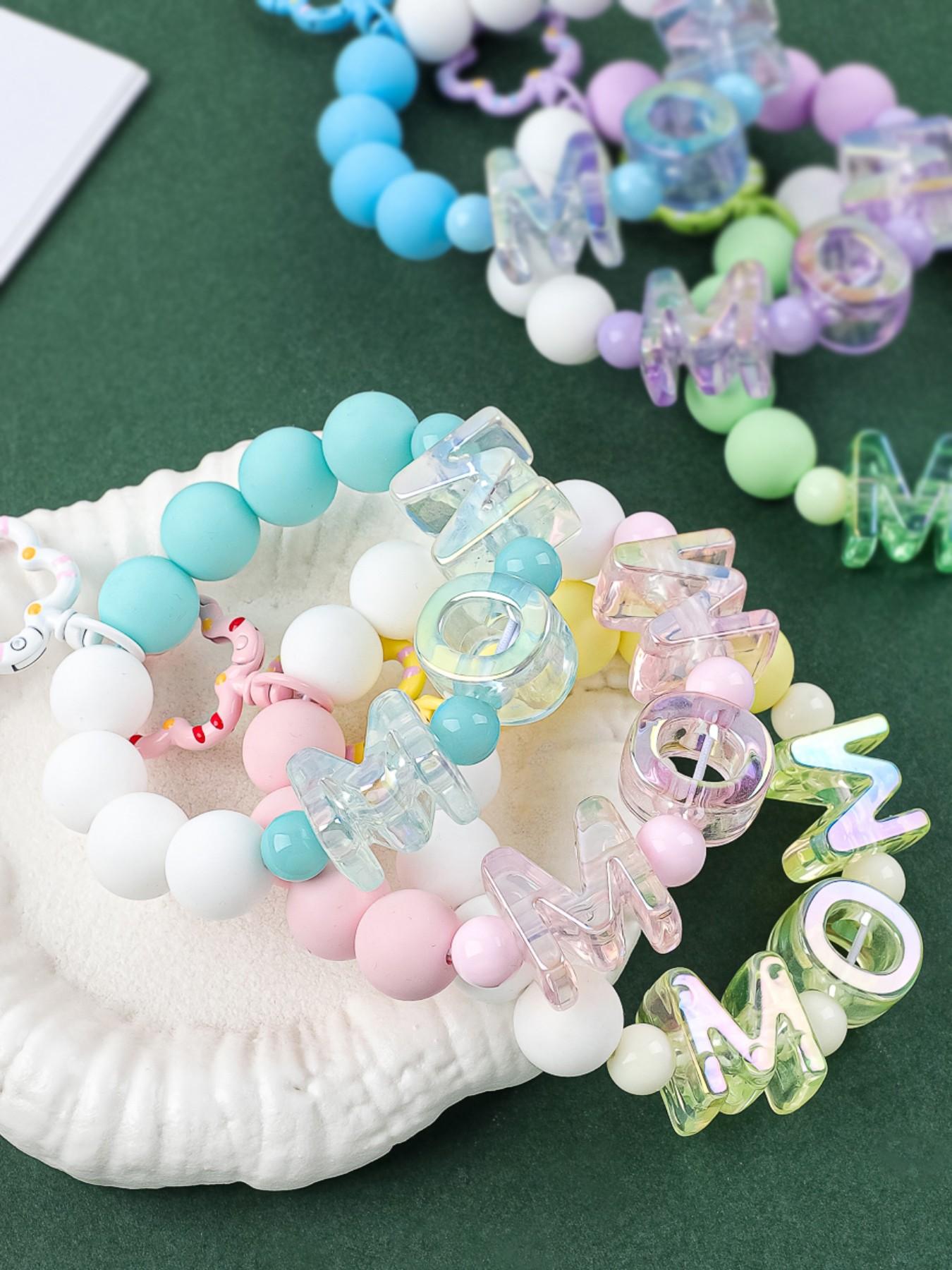 Cute Mom Silicone Beaded Wristlet Keychain, Flower Shape Clip Beaded Key Ring, Anti-Lost Key Holder for Mom, Perfect Mother's Day Gift