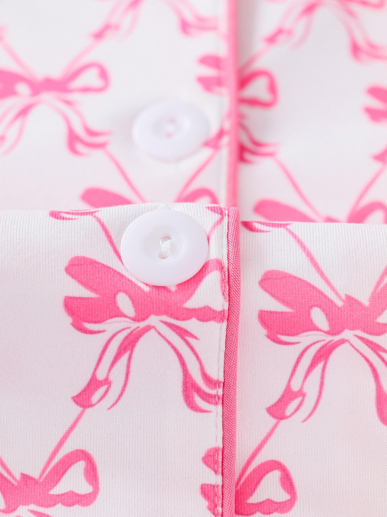 Women's Two-Piece Sleepwear Set, Bow Full-Print Design, Soft & Smooth Fabric, Casual Fitted Style, All Season Comfortable Wear