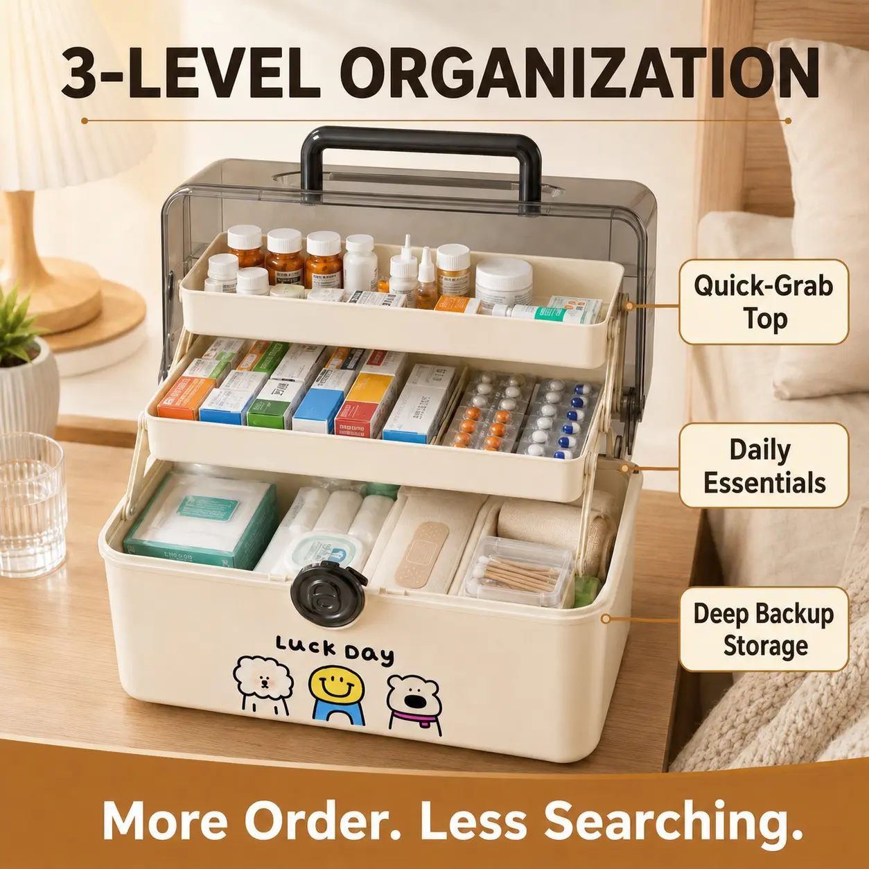 Portable Medicine Organizer Box, Three-Tier Tray, Organization, Transparent Lid, Handle, Rotating Lock, Medium/large First Aid Kit, Home, Daily, Travel, Essentials, Skincare, Emergency Supplies, Backup