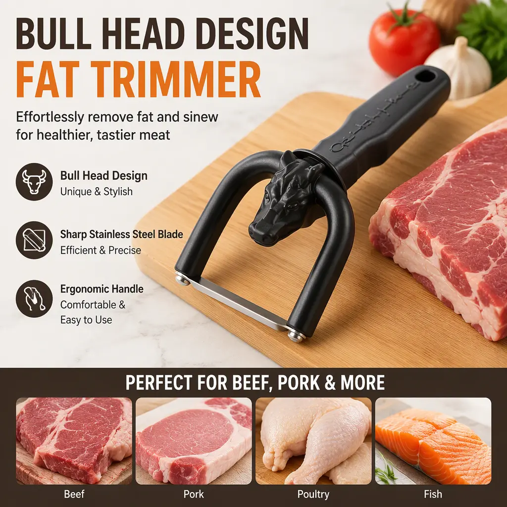 Creative Bull Head Shaped Fat Remover, Handheld Kitchen Fat Trimmer Meat Cutter for Beef and Pork Processing