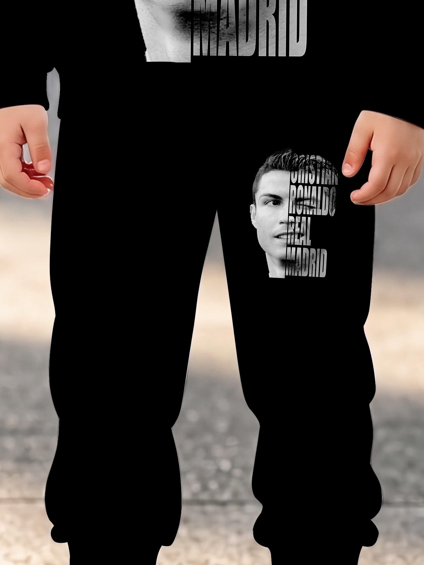 Cristiano Portrait Unisex Kids Sweatshirt and Pants Set, Long Sleeve Loose Fit, Fall Winter Casual Wear, All over Print