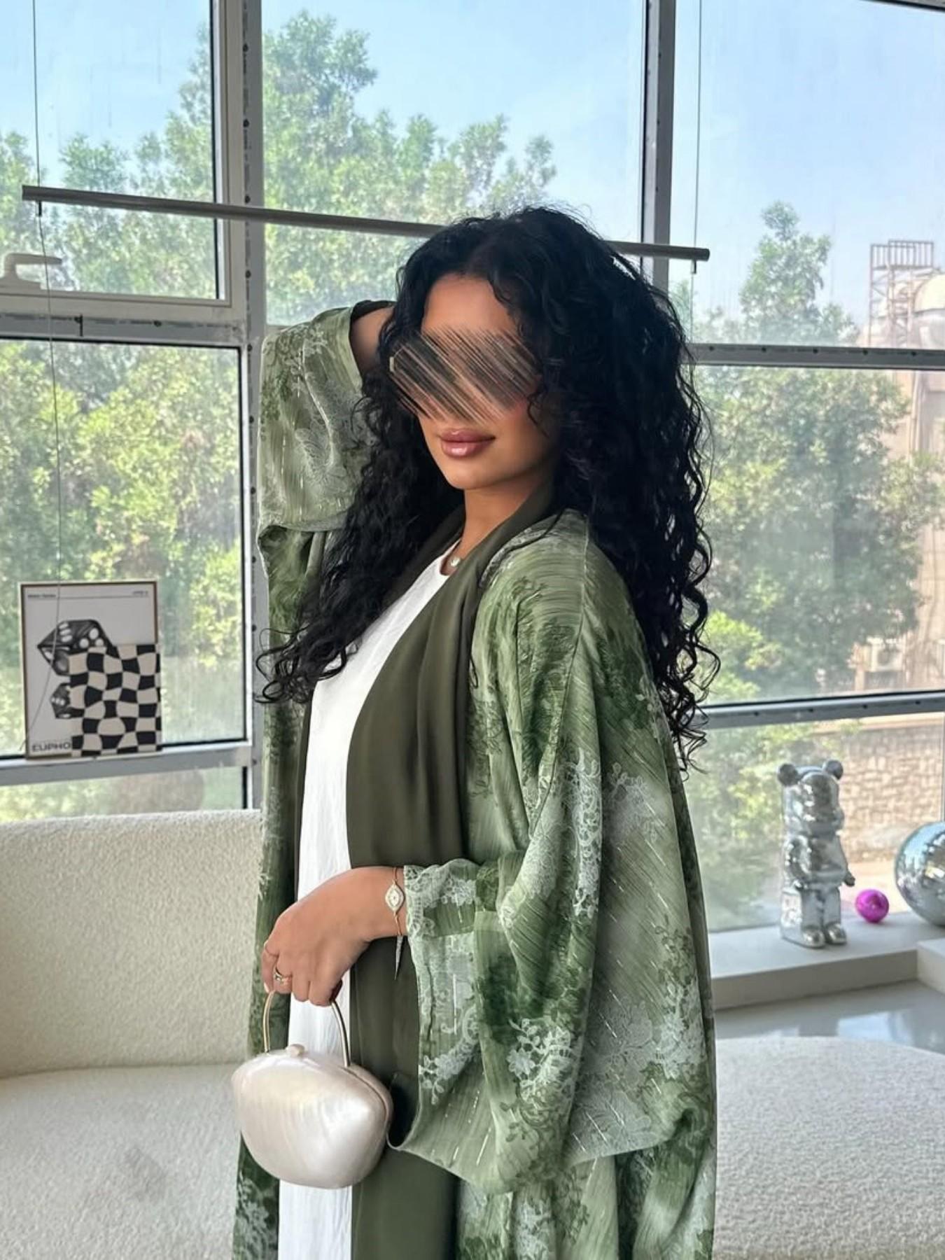 Hafizah Summer New Chiffon Wrinkle Print Flower Cardigan + Headscarf Robe, Fashion Plus Size Women's Outerwear, All Seasons