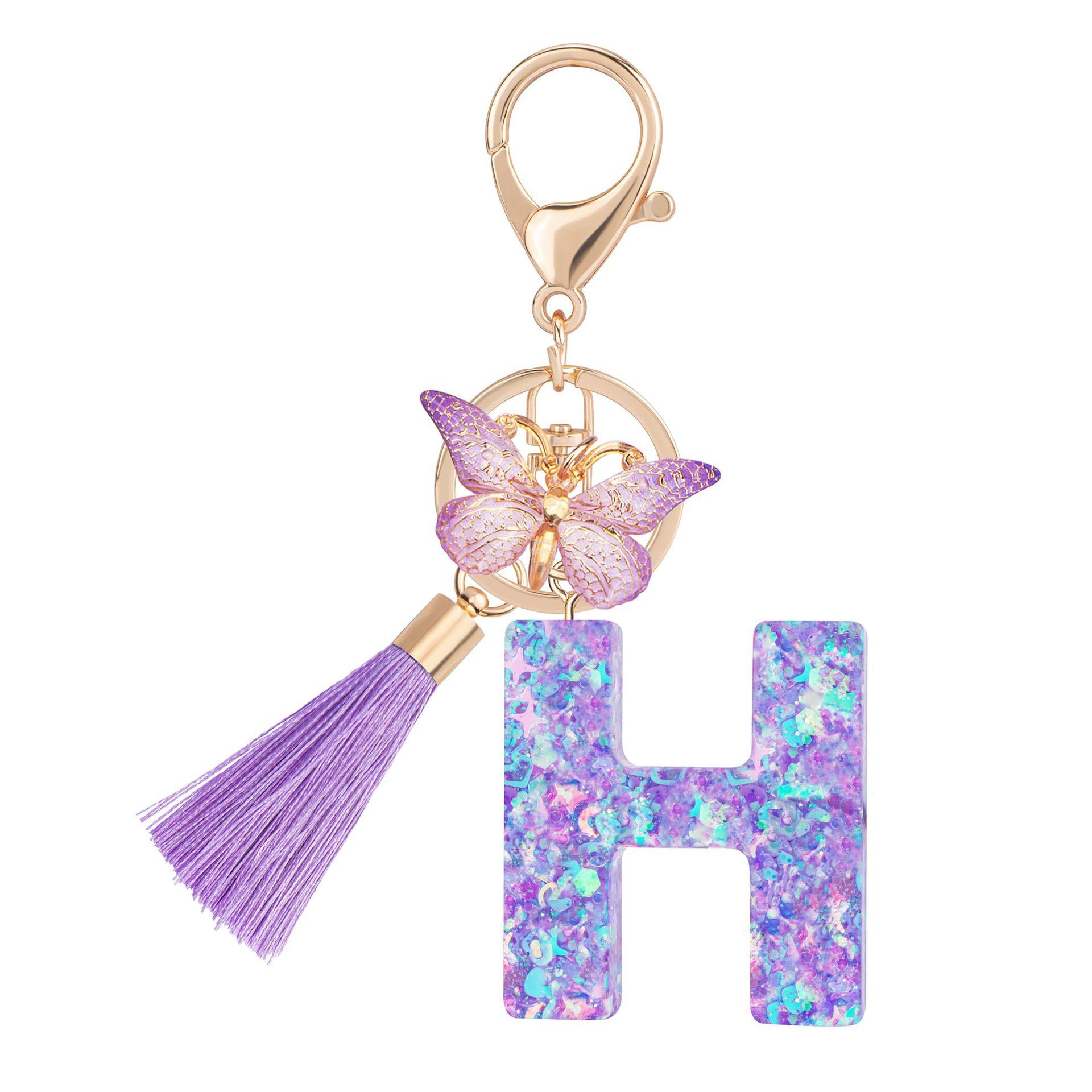 1pc / Initial Letter Keychain Butterfly Key rings Chain Pendant Cute Animal Key Ring Purse Bag Backpack Car Pendant Charm Earbud Case Accessory Women Gift