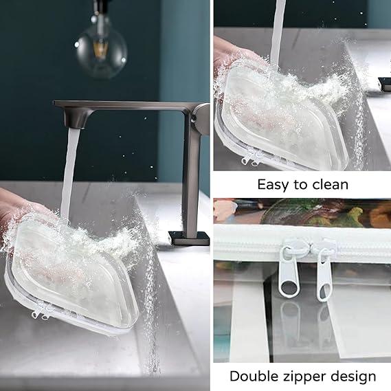 6PCS  Clear Hard Shell Zipper Case, Clear Zipper Pouches Waterproof Makeup Organizer & Toy Storage Bag, Plastic Pouch for Travel, Office, Home, White,3 Pack, LMS